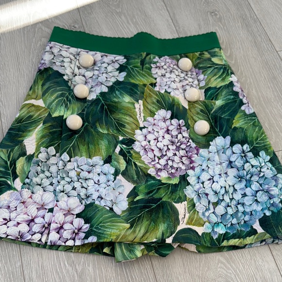 Dolce & Gabbana Dresses & Skirts - Dolce & Gabbana Green Floral Circle Skirt with Cream Buttons